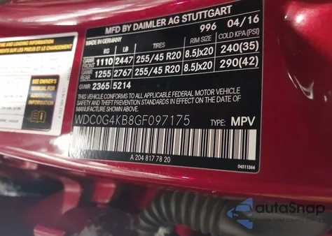 2016 Mercedes-Benz Glc 300 4Matic из США, поврежденный, VIN WDC0G4KB8GF097175